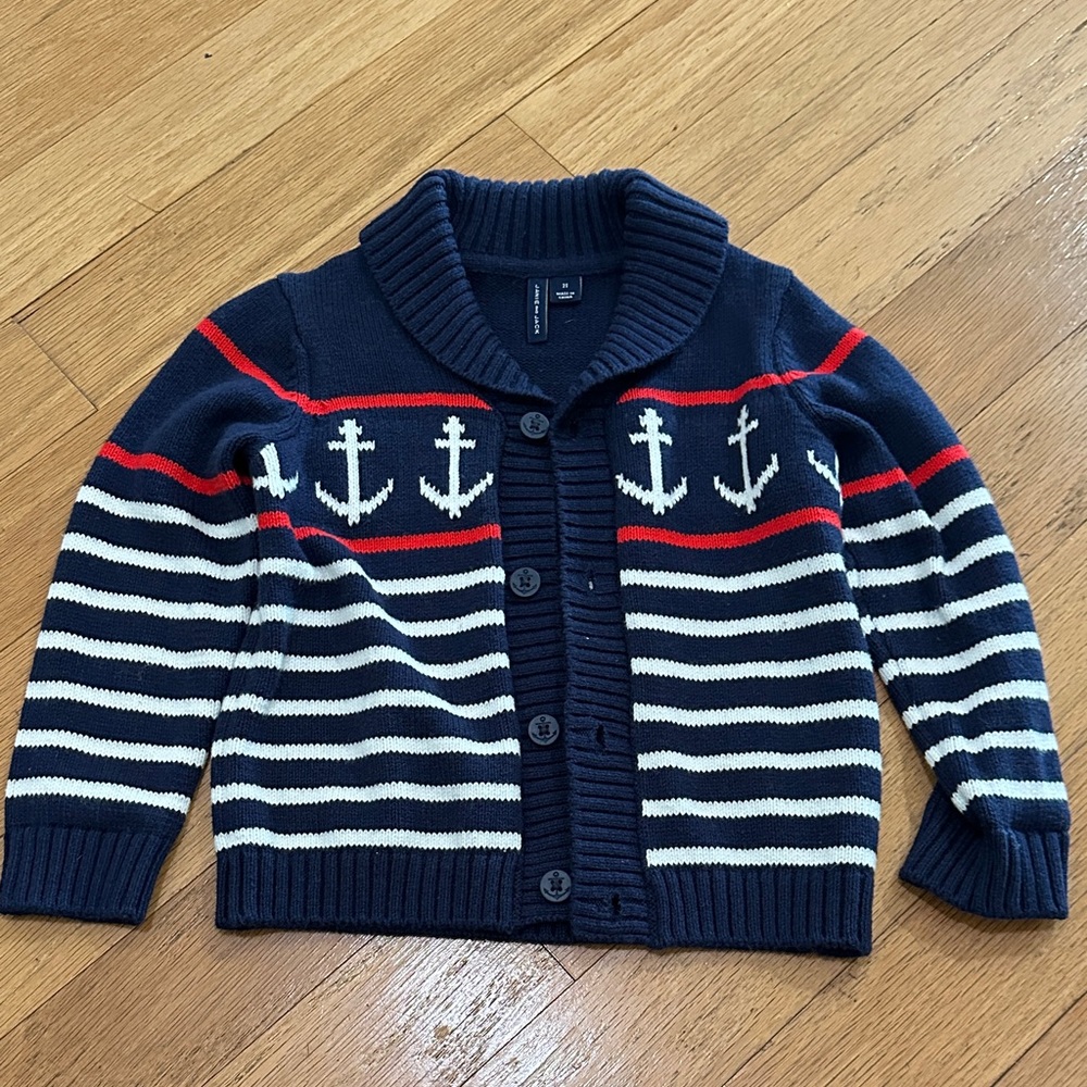 Janie and Jack Navy Anchor Sweater with Red and White Stripes